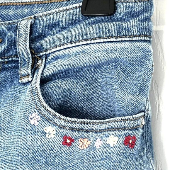 American Eagle Mom Jeans sz 4 Stretch Whiskered Embroidered Blue - Picture 4 of 12